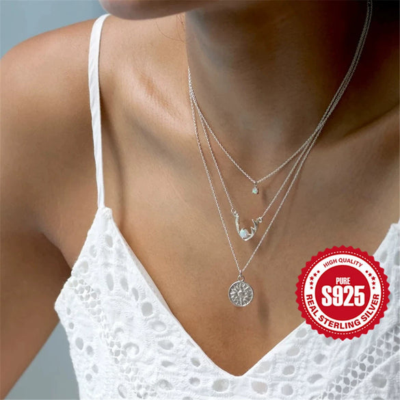 Wholesale S925 Sterling Silver Opal Necklace With Simple Four Claw Design And Geometric Style O Chain Electroplated For Women