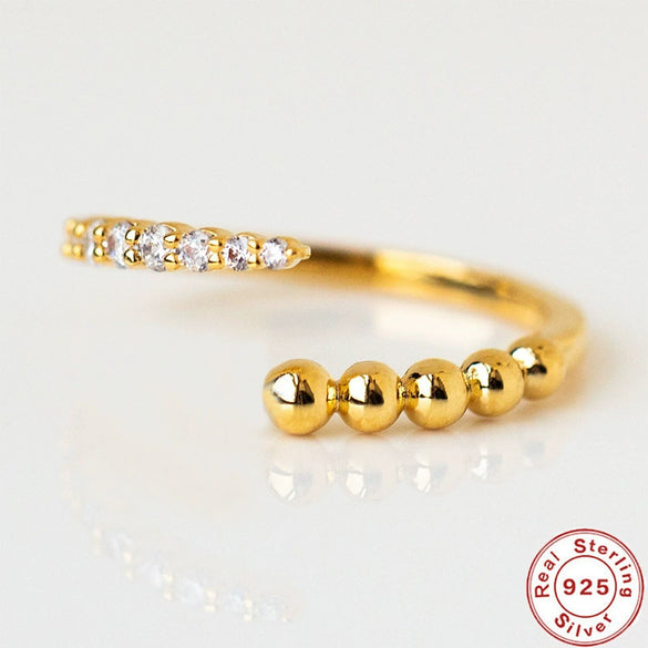 Wholesale S925 Sterling Silver Open Ring With Diamond Gold Beads Stitching And Geometric Design Electroplated For Women