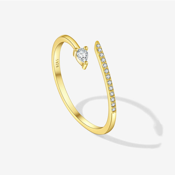 Wholesale S925 Sterling Silver Opening Adjustable Microinlaid Zircon Geometric Irregular Stacked Finger Ring With Platinum Or 18K Gold Electroplating