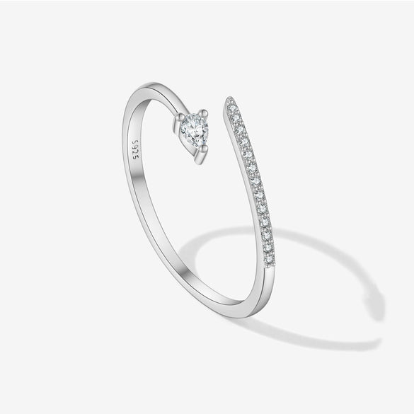 Wholesale S925 Sterling Silver Opening Adjustable Microinlaid Zircon Geometric Irregular Stacked Finger Ring With Platinum Or 18K Gold Electroplating