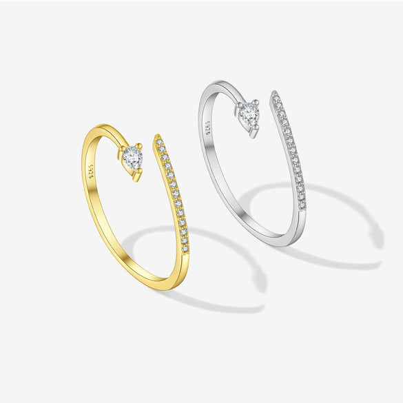 Wholesale S925 Sterling Silver Opening Adjustable Microinlaid Zircon Geometric Irregular Stacked Finger Ring With Platinum Or 18K Gold Electroplating