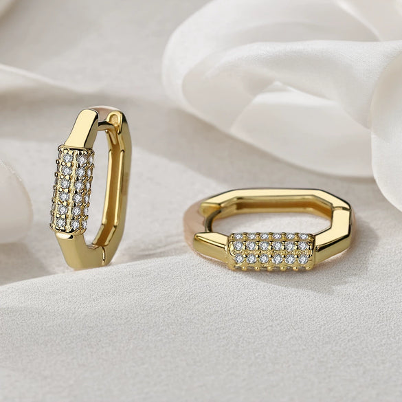 Wholesale S925 Sterling Silver Oval Geometric Earrings With Microinlaid Zircon