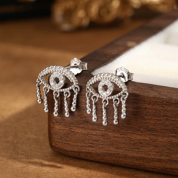Wholesale S925 Sterling Silver Palm Diamond Ear Ring With Devil's Eye Fashion Creative Cold Style Inlay Earrings For Women