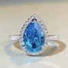 Wholesale S925 Sterling Silver Pear Shaped Ring With High Carbon Diamond And Zircon Electroplated