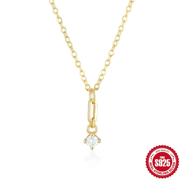 Wholesale S925 Sterling Silver Pearl Diamond Ochain Necklace With Geometric Design And Pearl Setting Process For Women