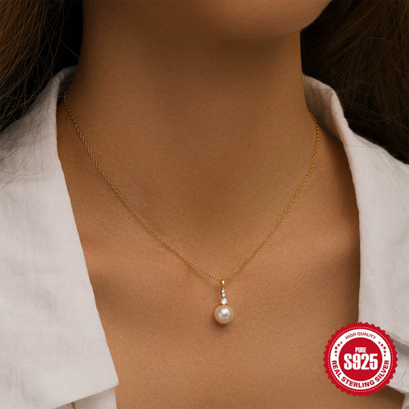 Wholesale S925 Sterling Silver Pearl Diamond Stacked Elegant Clavicle Chain With Geometric Pattern And Electroplating For Women