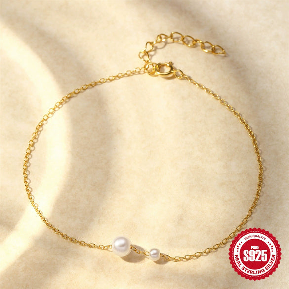 Wholesale S925 Sterling Silver Pearl Slidable Necklace And Bracelet Set Electroplated Jewelry For Women