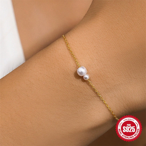 Wholesale S925 Sterling Silver Pearl Slidable Necklace And Bracelet Set Electroplated Jewelry For Women