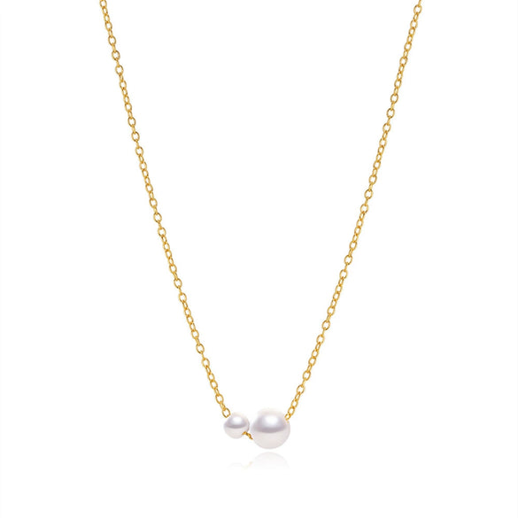 Wholesale S925 Sterling Silver 2 Pearls Slidable Bohemian Retro Women's O Chain Necklace With Geometric Design And Electroplating