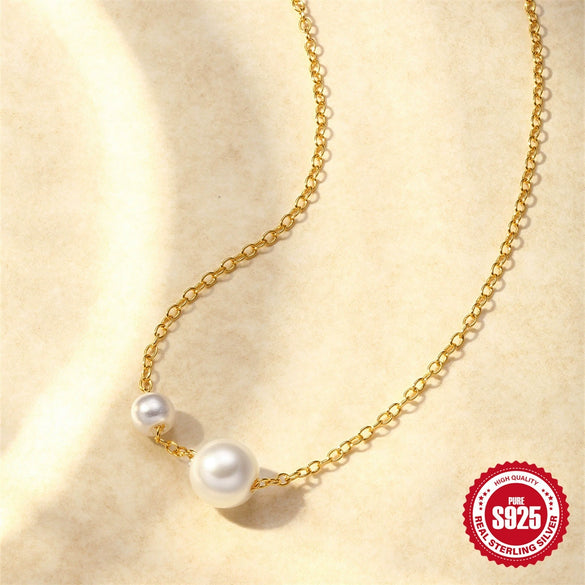 Wholesale S925 Sterling Silver 2 Pearls Slidable Bohemian Retro Women's O Chain Necklace With Geometric Design And Electroplating