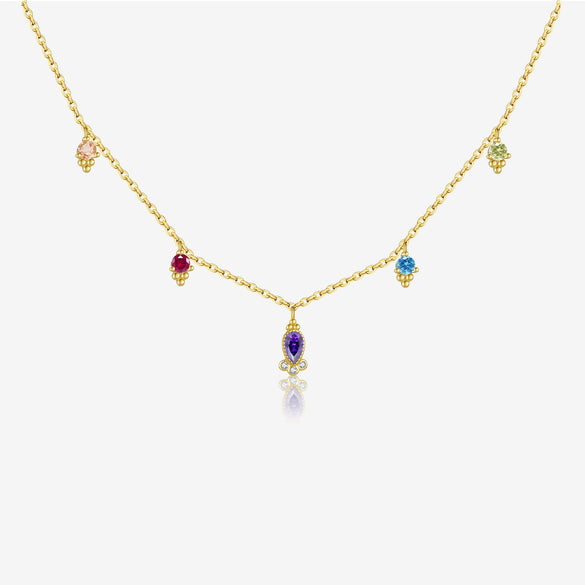 Wholesale S925 Sterling Silver Pearshaped Color Zirconium Hanging Long Necklace With Geometric Pattern And Electroplating Treatment