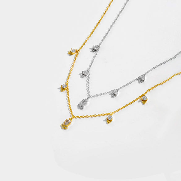 Wholesale S925 Sterling Silver Pearshaped Color Zirconium Hanging Long Necklace With Geometric Pattern And Electroplating Treatment