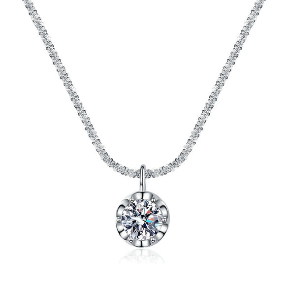 Wholesale S925 Sterling Silver Pendant Necklace With Shining Crown Pattern And Twist Chain Electroplated For Women
