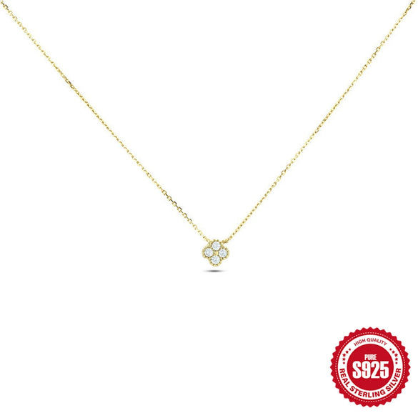 Wholesale S925 Sterling Silver Petal Fourleaf Clover Clavicle Necklace With Turquoise Zircon And Geometric Design