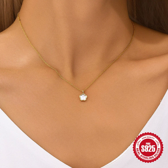 Wholesale S925 Sterling Silver Petal Shaped Hollow Earrings And Necklace Suit With Electroplating Treatment Unisex Style