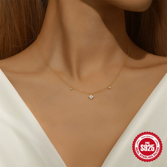 Wholesale S925 Sterling Silver Petal Stacked Geometric O Chain Necklace With Electroplating For Women