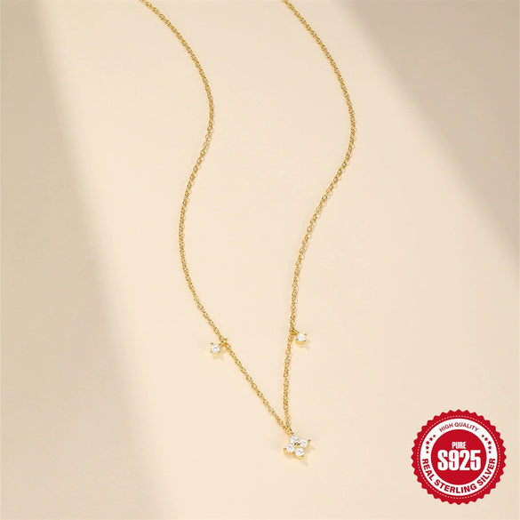 Wholesale S925 Sterling Silver Petal Stacked Geometric O Chain Necklace With Electroplating For Women