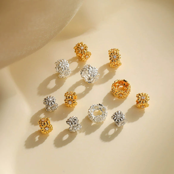 Wholesale S925 Sterling Silver Petalpatterned Large Hole Beaded Spacer Diy Handmade Jewelry Garland Loose Beads Electroplated