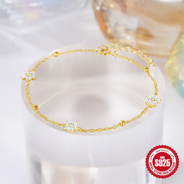 Wholesale S925 Sterling Silver Petalshaped Bracelet For Women With Geometric Design And Electroplating Treatment