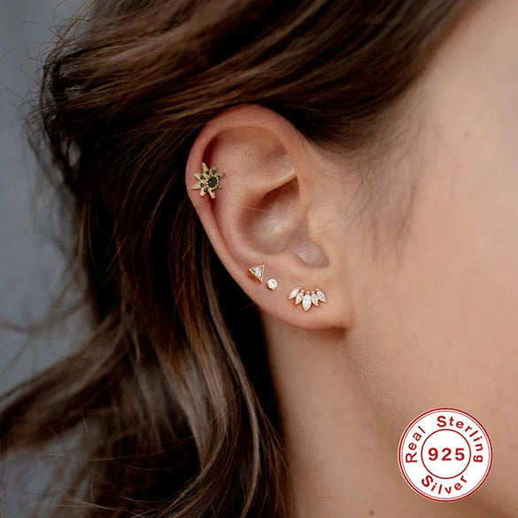 Wholesale S925 Sterling Silver Piercing Ear Nails With Zircon In Geometric Shape Electroplated For Women