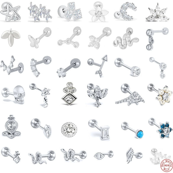 Wholesale S925 Sterling Silver Piercing Ear Nails With Zircon In Geometric Shape Electroplated For Women