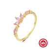 Wholesale S925 Sterling Silver Pink Flower Moon Shaped Ring With Inlaid Zircon For Women Simple And Refreshing Design