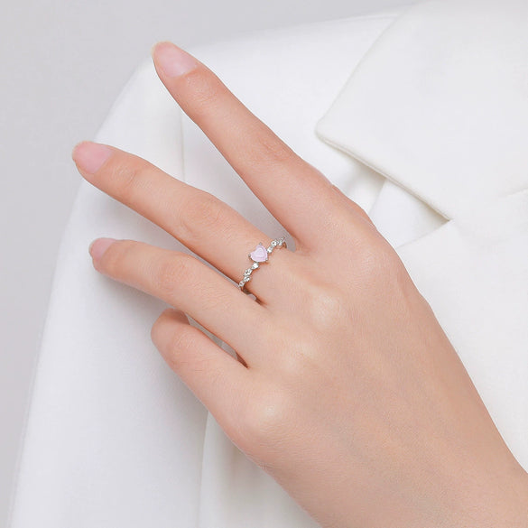 Wholesale S925 Sterling Silver Pink Love Heart Shaped Ring For Girls With Electroplating Sweet Cute And All Match Niche Fashion