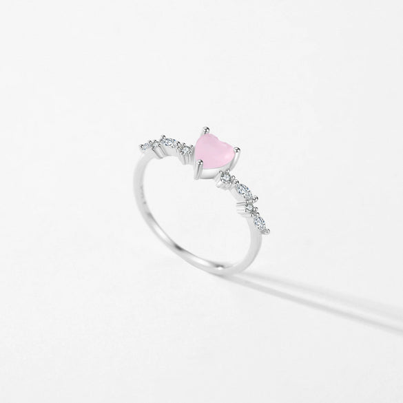 Wholesale S925 Sterling Silver Pink Love Heart Shaped Ring For Girls With Electroplating Sweet Cute And All Match Niche Fashion