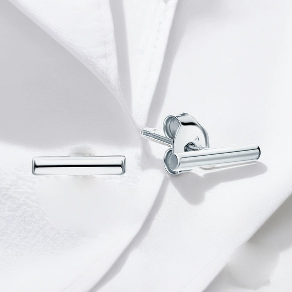 Wholesale S925 Sterling Silver Plain Cylindrical Geometric Earrings With Exquisite Design Sense And Seiko Craftsmanship For Unisex