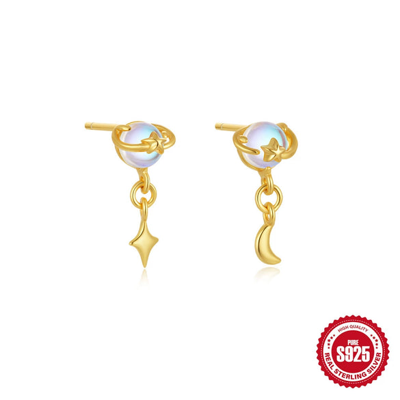 Wholesale S925 Sterling Silver Planet Moonstone Necklace And Earrings Set With Electroplating For Women And Unisex