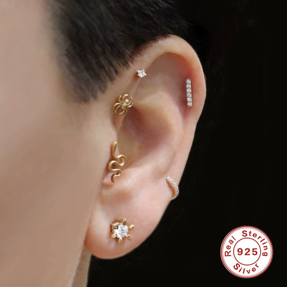 Wholesale S925 Sterling Silver Punk Hiphop Spider Body Puncture Ear Studs For Women With Geometric Design And Environmental Protection Electroplating