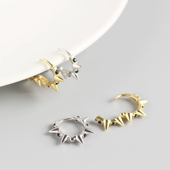 Wholesale S925 Sterling Silver Punk Style Rivet Geometric Earbuckle Earrings