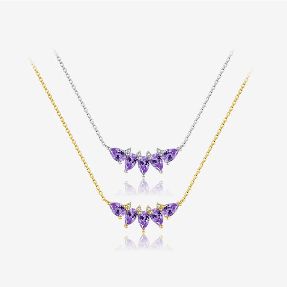 Wholesale S925 Sterling Silver Purple Water Drop Necklace With Electroplating
