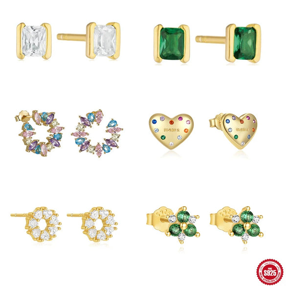 Wholesale S925 Sterling Silver Rectangular Bag Set With Love Flower All Match Earrings Geometric Pattern Electroplated