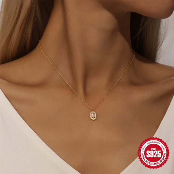 Wholesale S925 Sterling Silver Rectangular Fruit Patterned Electroplated Ochain Necklace For Women