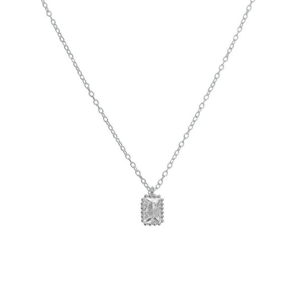 Wholesale S925 Sterling Silver Rectangular Zircon Geometric Cross Chain Clavicle Necklace With Electroplating