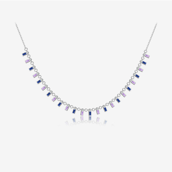 Wholesale S925 Sterling Silver Rectangular Zircon Necklace For Women With Electroplated Rainbow Gemstone Pendant And Regular Clavicle Chain