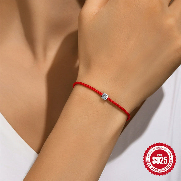 Wholesale S925 Sterling Silver Red Rope Bracelet With Single Mosan Diamond Geometric Pattern Electroplated For Women