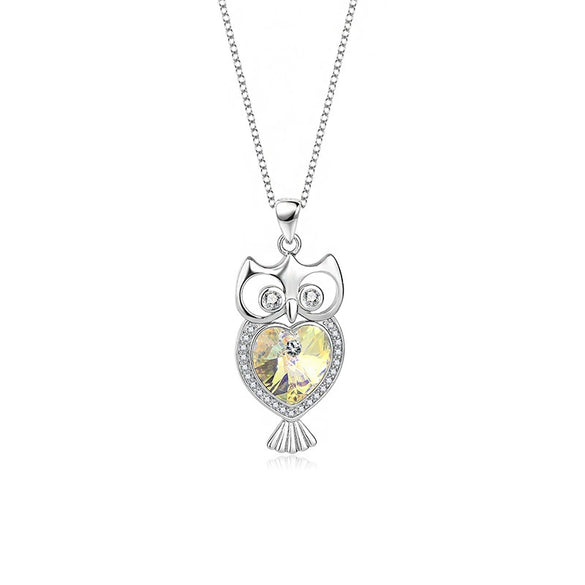 Wholesale S925 Sterling Silver Retro Owl Women's Ochain Necklace With Crystal Pendant