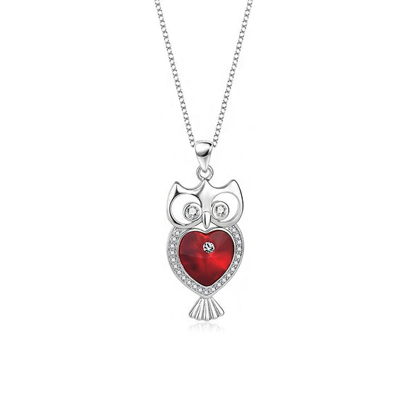 Wholesale S925 Sterling Silver Retro Owl Women's Ochain Necklace With Crystal Pendant