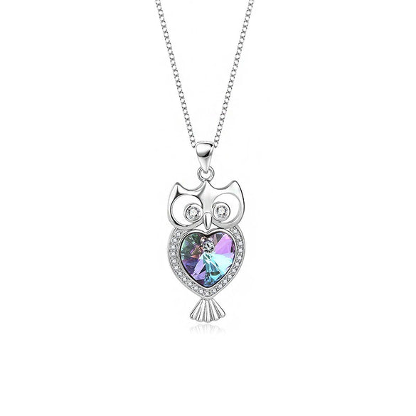 Wholesale S925 Sterling Silver Retro Owl Women's Ochain Necklace With Crystal Pendant