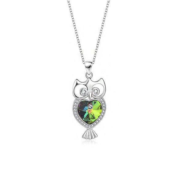 Wholesale S925 Sterling Silver Retro Owl Women's Ochain Necklace With Crystal Pendant