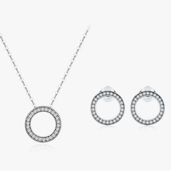 Wholesale S925 Sterling Silver Retro Round Geometric Full Diamond Zircon Clavicle Chain And Women's Light Luxury Earring Set