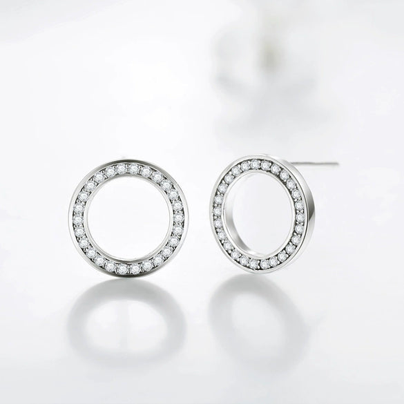 Wholesale S925 Sterling Silver Retro Round Geometric Full Diamond Zircon Clavicle Chain And Women's Light Luxury Earring Set