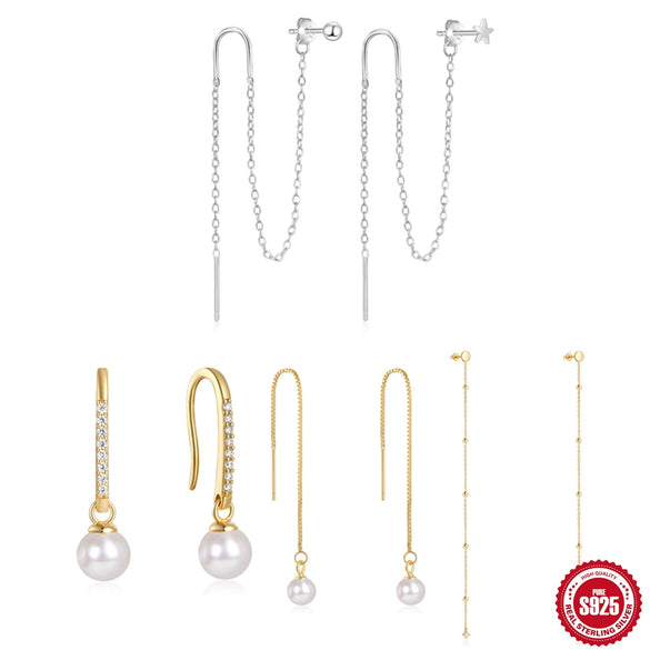 Wholesale S925 Sterling Silver Retro Tassel Pearl Drop Earrings With Star Round Bead Ear Hooks And Geometric Styling