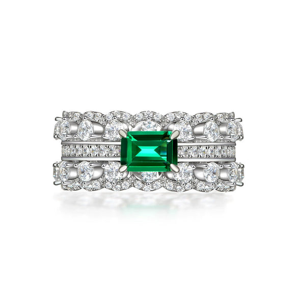 Wholesale S925 Sterling Silver Ring Retro Style With Inlaid High Carbon Diamond Geometric Pattern Electroplated For Women