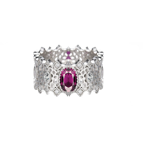 Wholesale S925 Sterling Silver Ring Retro Style With Inlaid High Carbon Diamond Geometric Pattern Electroplated For Women