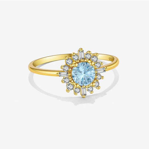 Wholesale S925 Sterling Silver Ring With Blue Zircon And Diamond In Geometric Style Electroplated