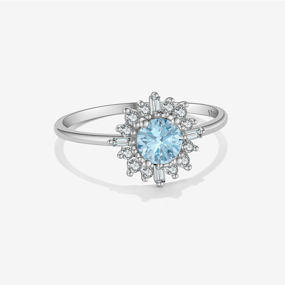 Wholesale S925 Sterling Silver Ring With Blue Zircon And Diamond In Geometric Style Electroplated