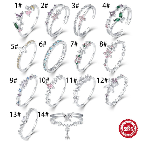 Wholesale S925 Sterling Silver Ring With Colorful Zircon Floral Cross Mori Design And Zirconia Processing Adjustable